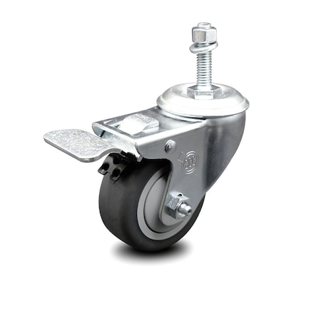 Service Caster 3 Inch Thermoplastic Rubber Swivel 3/8 Inch Stem Caster with Total Lock Brake SCC-TSTTL20S314-TPRB-381615